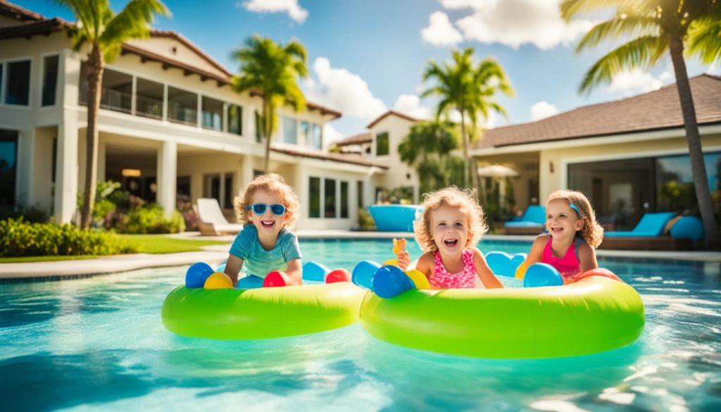 Family enjoying pool villa activities